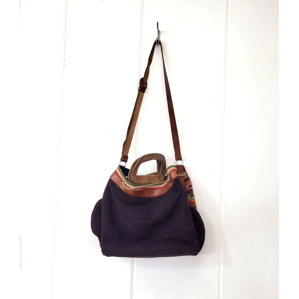 Vintage Kilim and Leather Shoulder Bag Purse - Picture 3 of 6
